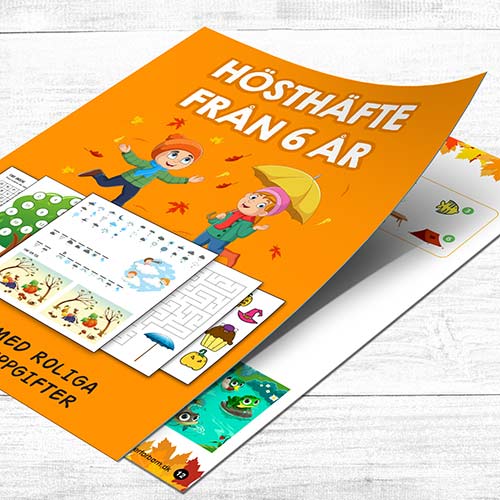 Hösthäfte med uppgifter och spel